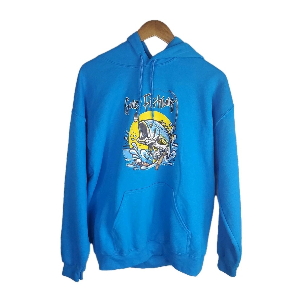 Gone Fishing Mens L Blue‎ Graphic Fish Hoodie